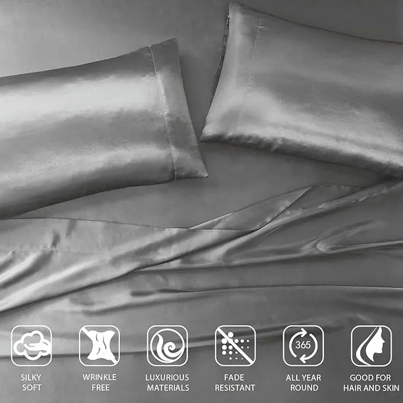 Silky & Luxurious 6 Piece Solid Color Satin Sheet Set 