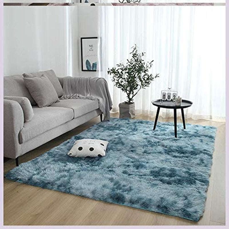 Soft Fluffy Bedroom Rugs Indoor Shaggy Plush 5X8 Area Rug College Dorm Living Room Home Decor Floor Carpet Shag Non-Slip Nursery Rugs, Blue