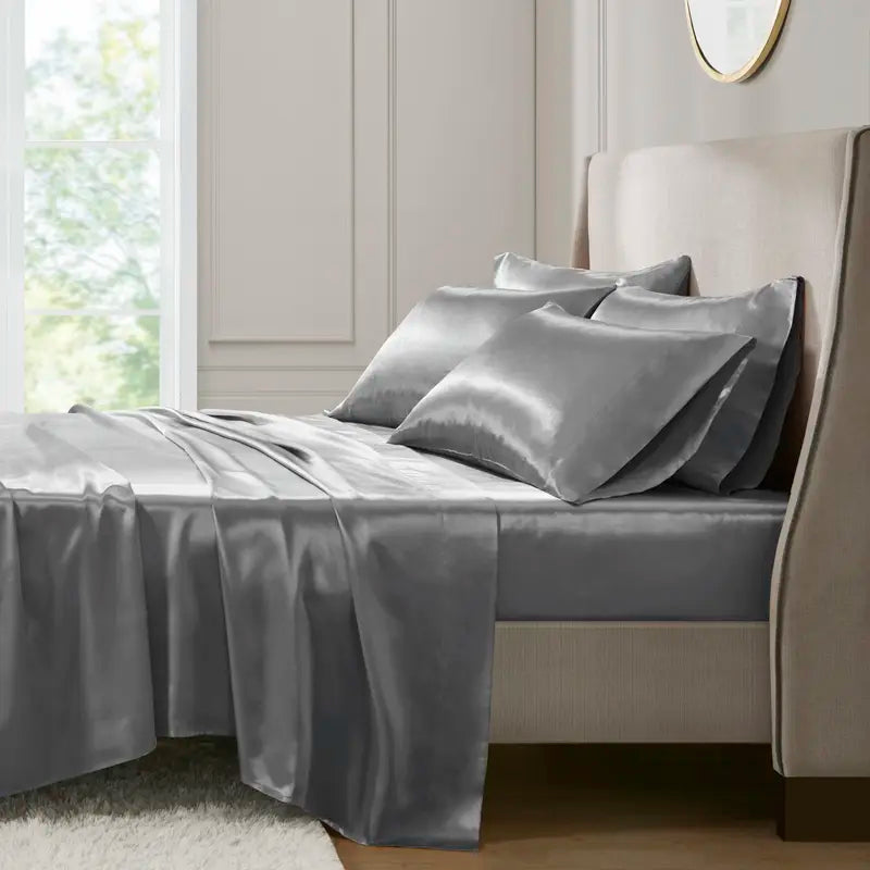 Silky & Luxurious 6 Piece Solid Color Satin Sheet Set 