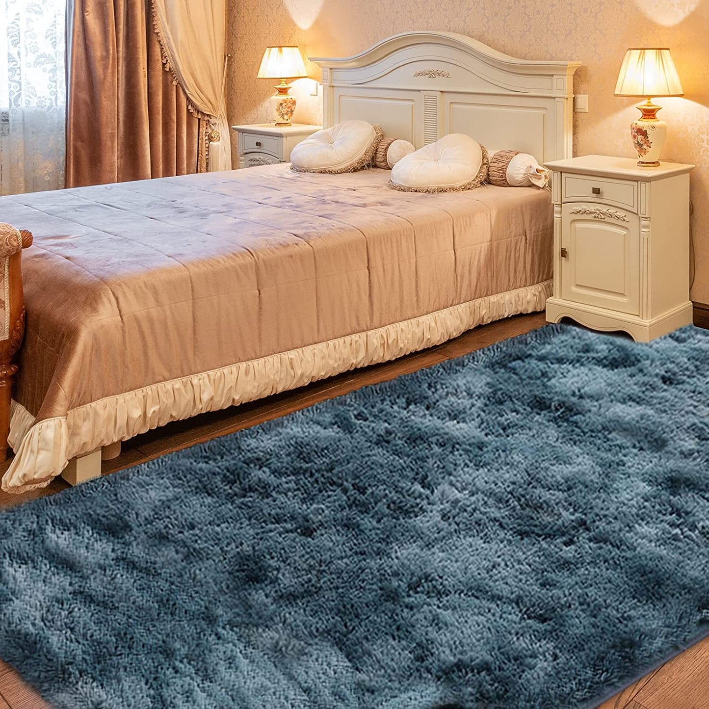 Soft Fluffy Bedroom Rugs Indoor Shaggy Plush 5X8 Area Rug College Dorm Living Room Home Decor Floor Carpet Shag Non-Slip Nursery Rugs, Blue