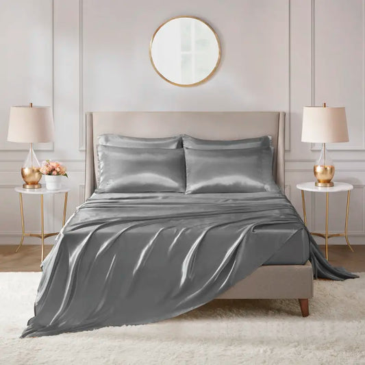 Silky & Luxurious 6 Piece Solid Color Satin Sheet Set 