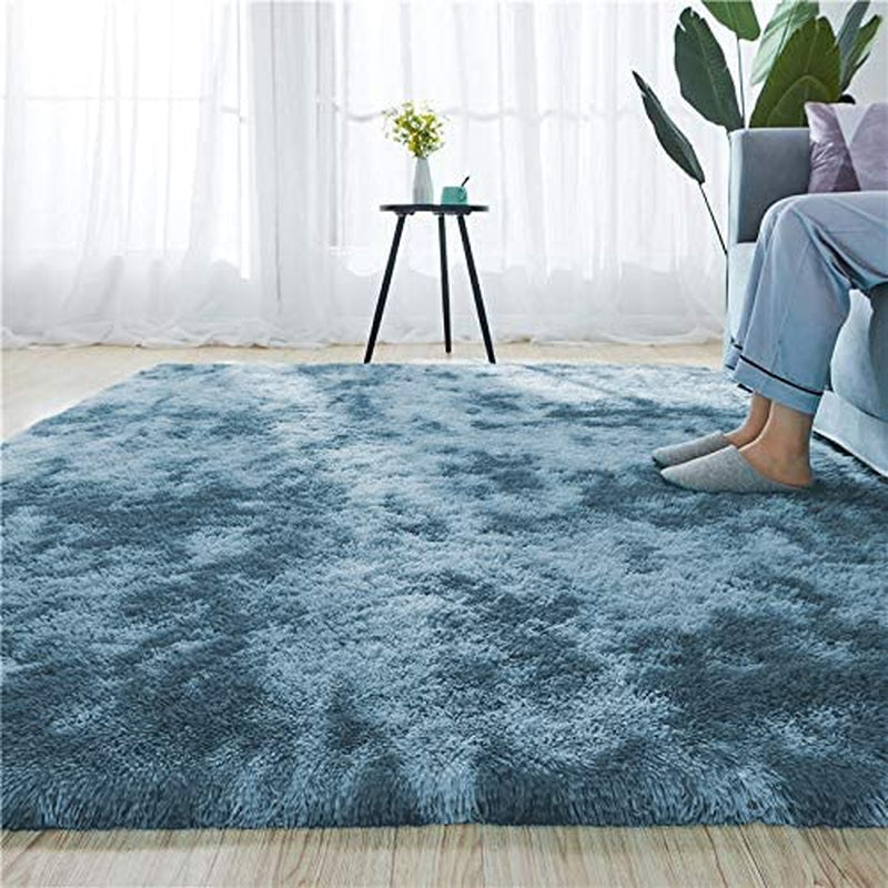 Soft Fluffy Bedroom Rugs Indoor Shaggy Plush 5X8 Area Rug College Dorm Living Room Home Decor Floor Carpet Shag Non-Slip Nursery Rugs, Blue