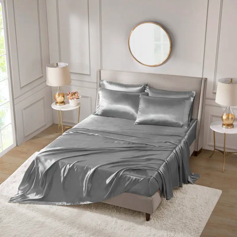 Silky & Luxurious 6 Piece Solid Color Satin Sheet Set 